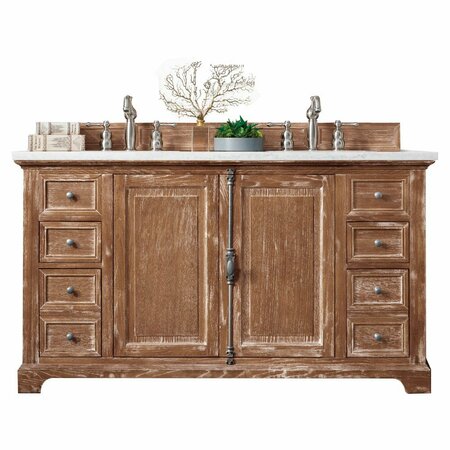 JAMES MARTIN VANITIES Providence 60in Double Vanity, Driftwood w/ 3 CM Eternal Jasmine Pearl Quartz Top 238-105-5611-3EJP